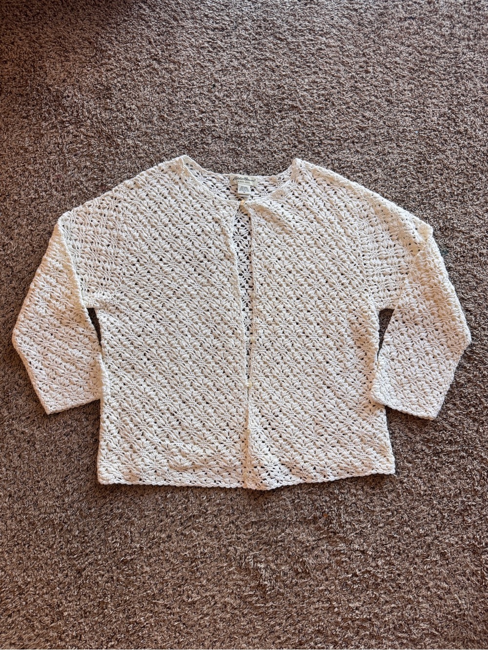 Eddie Bauer Crochet Cream Button Up Cardigan Cotton Blend Cottagecore Women 1X